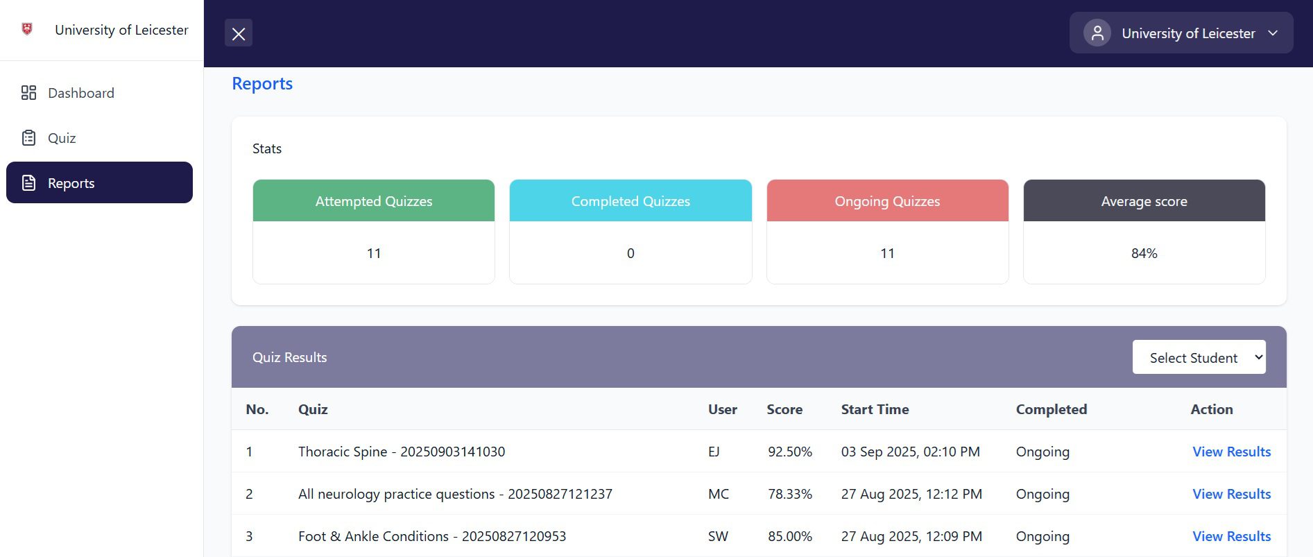 University dashboard 2